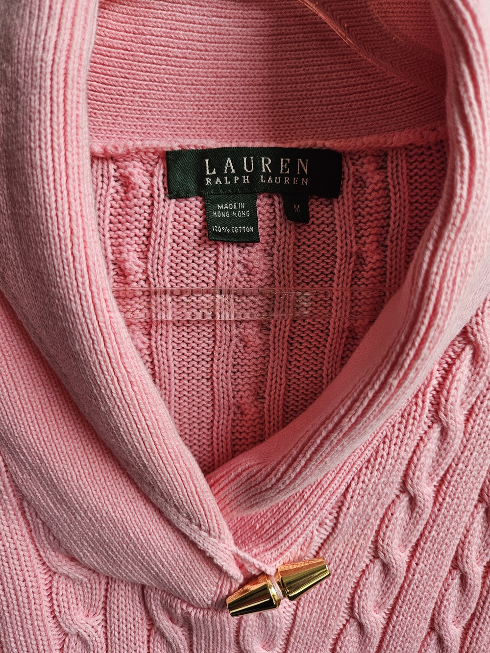 Lauren Ralph Lauren Pink Cable-Knit Shawl Collar Sweater - Picture 3 of 3